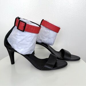 TIBI  Red Black Leather Ankle Strap Block Heel Sandals SZ 40 / US 9
